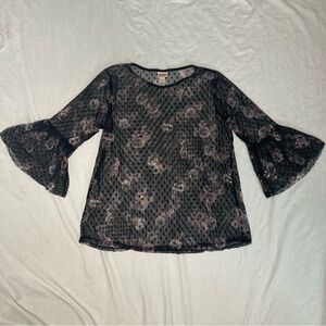 Vintage Y2K Mossimo Sheer Floral Mesh Long Sleeve Top Size Large